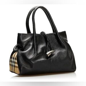 Burberry Black Leather Shoulder Bag with Vintage Check Sides